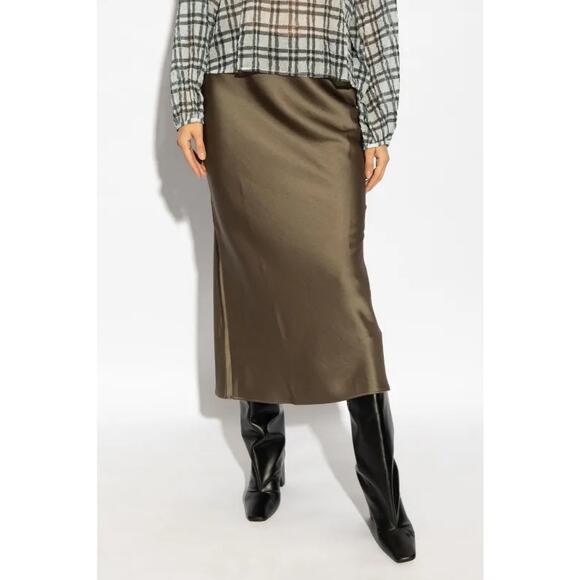 RTR Samsoe Samsoe Sz XS Olive Green Saagneta Satin Slip Midi Skirt silky stretch - Picture 1 of 8